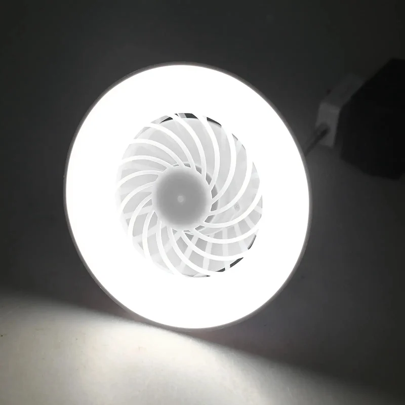 Room Turning Compact LED Ceiling Fan With E27 Bulb Holder And Five Swooping Blades, 10 Watts Cold White Glow For Quick Breeze, Adjustable RPM Settings On Slim Profile Build Tailored For Small Quarters And Modest Heights.