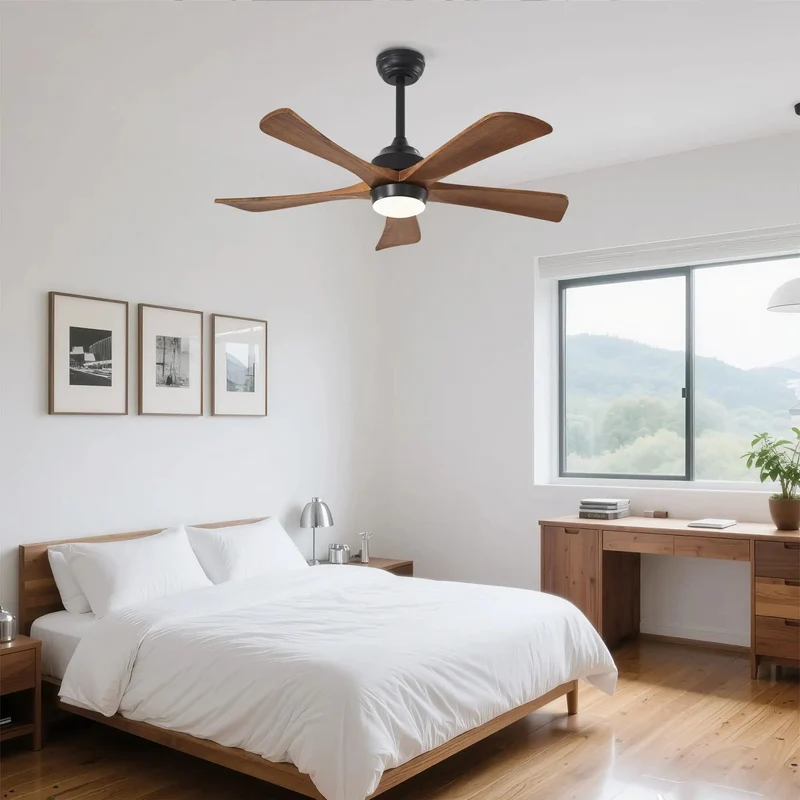 42 Inch Matte Black Ceiling Fan With Solid Wood Blades Remote Control Lighting And Lowkey Quiet Dc Motor For Smooth Refreshing Airflow Across Living Rooms And Bedrooms