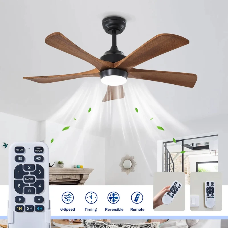 42 Inch Matte Black Ceiling Fan With Solid Wood Blades Remote Control Lighting And Lowkey Quiet Dc Motor For Smooth Refreshing Airflow Across Living Rooms And Bedrooms