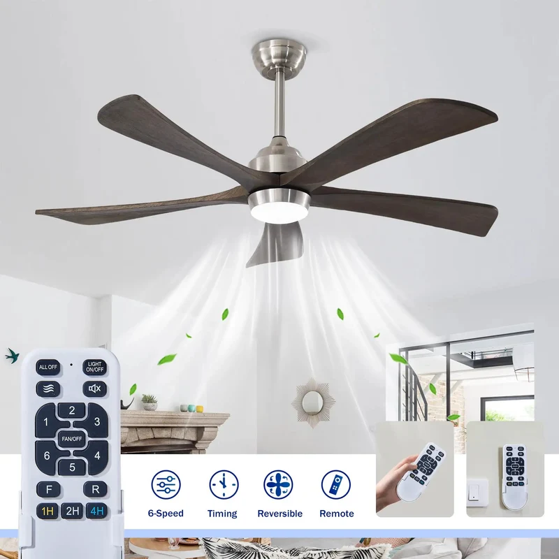 52 Inch Ceiling Fan With Solid Wood Blades And Integrated Light Kit Powered By A Whisper Quiet Dc Motor Six Speed Controls Reversible Rotation Wireless Remote And No Sweat Setup That Keeps Your House Totally Chill In A Sleek Nickel Finish