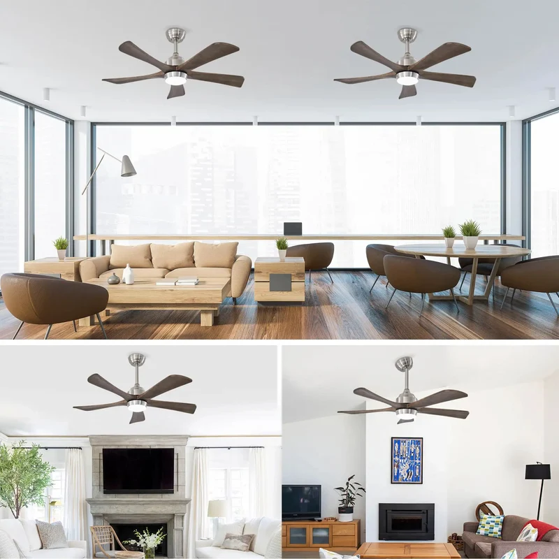 42 Inch Ceiling Fan With Remote Control And Bright Light Pairs Solid Sycamore Wood Blades With A Sharp Nickel Build To Bring Fresh Airflow And Chill Vibes Through Six Speed Levels And Reversible Motor Functionality