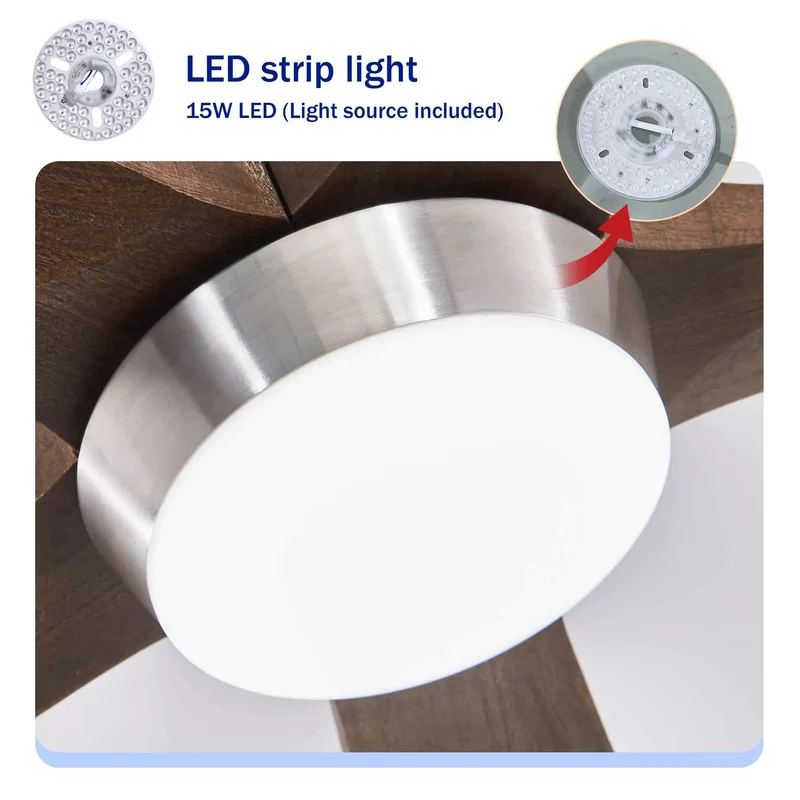 42 Inch Ceiling Fan With Remote Control And Bright Light Pairs Solid Sycamore Wood Blades With A Sharp Nickel Build To Bring Fresh Airflow And Chill Vibes Through Six Speed Levels And Reversible Motor Functionality