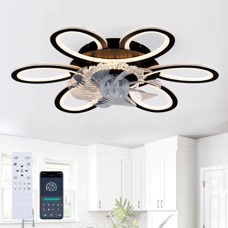 Sleek Matte Black Ceiling Fan With Built In Lights And Full Function Remote Delivers Whisper Quiet Action Six Speed Settings Wall Switch Included No Sweat Setup For Crisp Cooling And Chill Home Vibes All Day Long