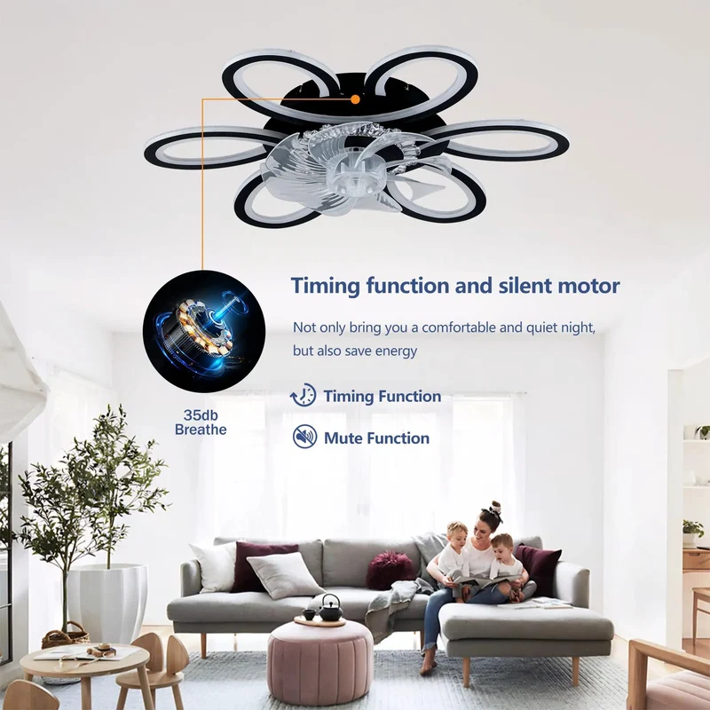 Sleek Matte Black Ceiling Fan With Built In Lights And Full Function Remote Delivers Whisper Quiet Action Six Speed Settings Wall Switch Included No Sweat Setup For Crisp Cooling And Chill Home Vibes All Day Long