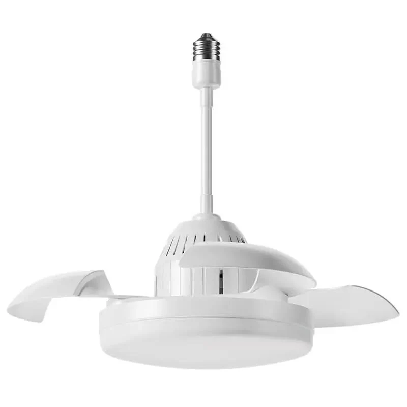 Small Ceiling Fan With Retractable Blades And Built In Light Remote Control Slick DC Motor Reversible Summer Winter Operation Clean Energy Efficient Indoor Setup White Smooth Space Saving Profile