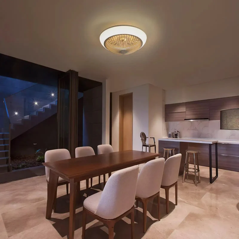 15 Inch Bladeless Ceiling Fan With Fly Flush Mount Look And Sick Rgb Led Atmosphere Support Six Speed Reversible Function Plus Silent Motor And Handy Remote Great For Bedroom Or Hangout Spot Bringing Clean Air And Dope Vibes Daily.