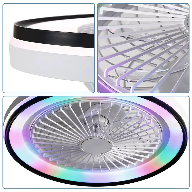 19 Inch Enclosed Bladeless Flush Mount Ceiling Fan Featuring Smooth Six Speed Reversible Airflow Hella Quiet Operation With Stepless Dimming And Rgb Mood Lighting Remote Control For Chill Indoor Rooms