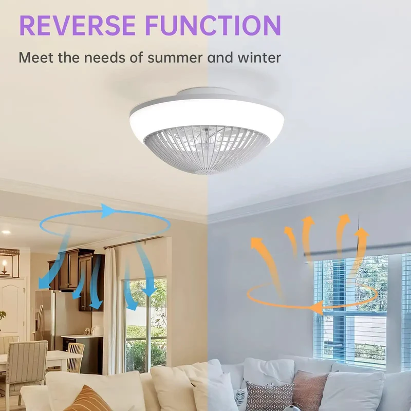 Clean 15 Inch Bladeless Flush Mount Ceiling Fan With Hella Quiet Reversible 6 Speed Airflow And Dope RGB Dimmable LED Mood Lighting Paired With Wireless Remote