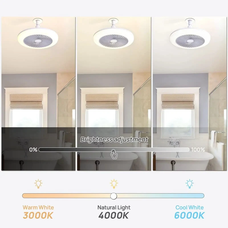 Premium 11 Inch E26 Socket Ceiling Fan With Dimmable 3 Color LED Light Featuring Three Speed Settings And Built Timer For Small Kitchens Bathrooms Closets Delivers Smooth Breeze And No Sweat Socket Install For Instant Chill Comfort In Tight Spots