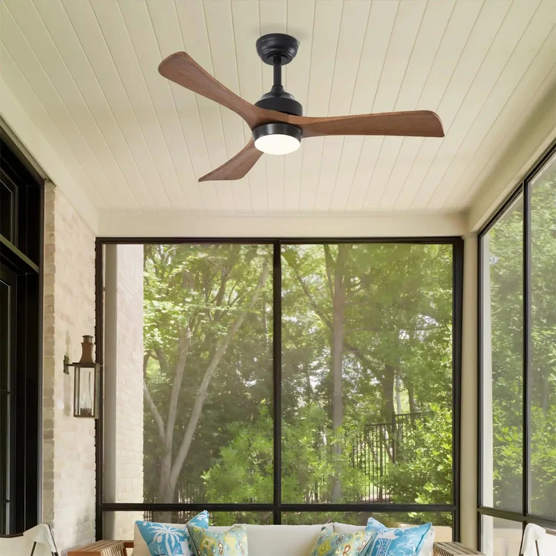 42 Inch Indoor Ceiling Fan Crafted From Solid Wood Blades And Sturdy Metal Frame To Set A Chill Vibe Featuring Six Speed Levels Memory Function And Reversible Rotation For Effortless Airflow And Easy Installation In Living Rooms Or Bedrooms