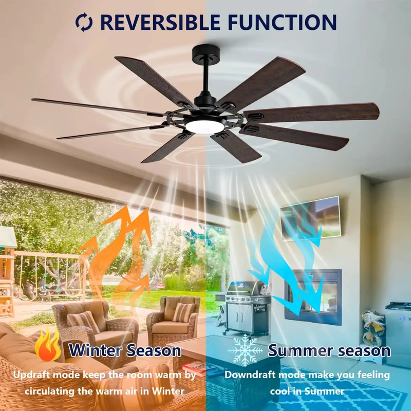 Large Ceiling Fan With Light And Ultra Silent DC Motor Giving Six Speed Choices Plus Sleek Reversible Blades And Tunable Memory Bulbs For Easy Hang And All Day Chill Breeze Vibes