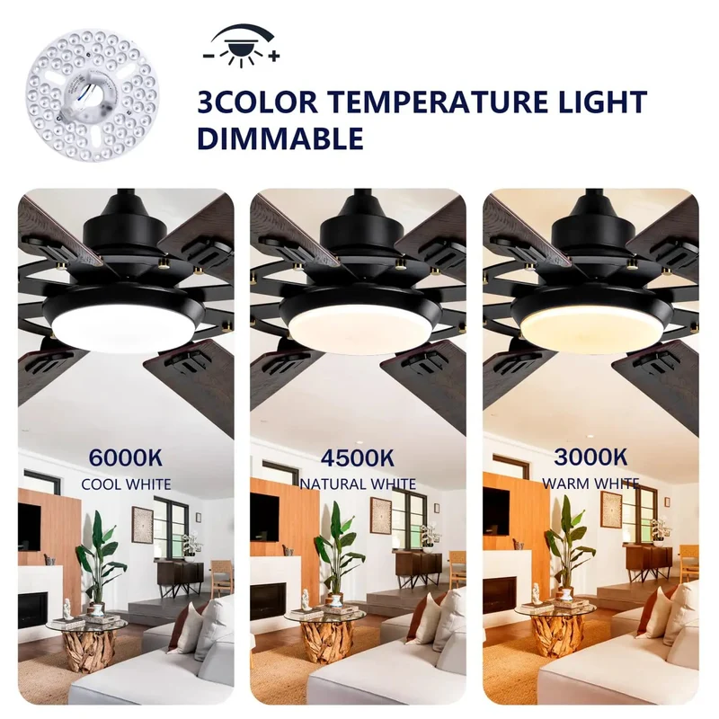 Large Ceiling Fan With Light And Ultra Silent DC Motor Giving Six Speed Choices Plus Sleek Reversible Blades And Tunable Memory Bulbs For Easy Hang And All Day Chill Breeze Vibes