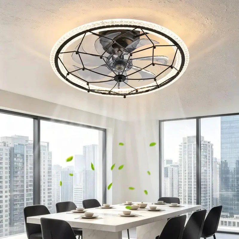 Smooth Operator Twenty Inch Caged Ceiling Fan With Remote And Integrated Light Kit Featuring Reversible Motor And Half Hour Timer For Top Shelf Farmhouse Style Airflow In Your Home