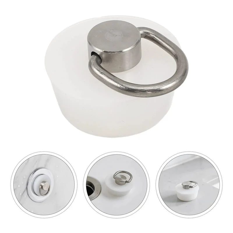 White Silicone Bathtub Drain Stopper With Stainless Steel Ring Press To Seal No Tool Deep Soak Plug For Handwashing Super Easy Pull Out Removal Zero Fuss Setup