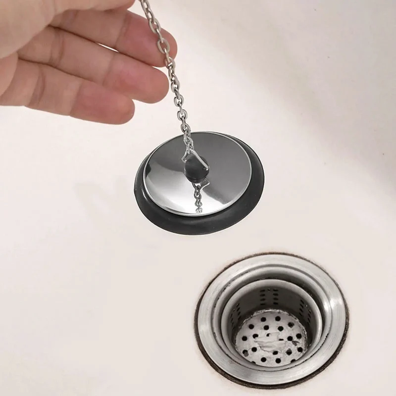 Top Shelf Universal Bathtub Drain Stopper Plug With Four Inch Heavy Duty Chain And Slick Easy Pull Handle For Hassle Free Bathroom Kitchen Sink Plumbing Seal