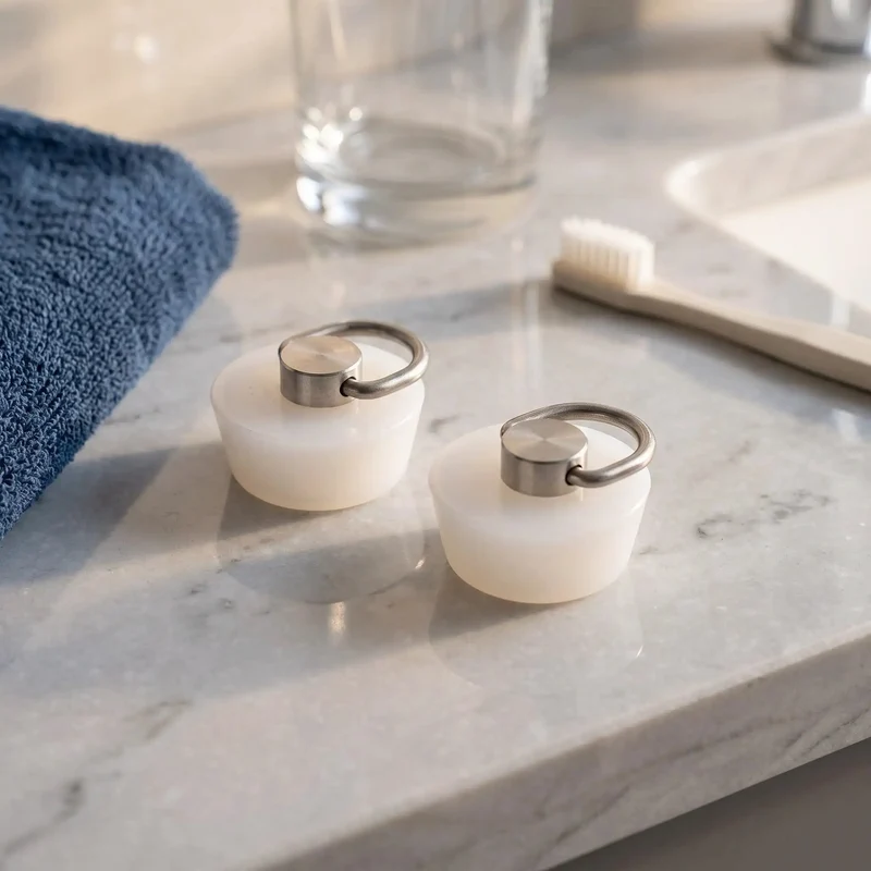 White Silicone Drain Plug With Flexible Ring For Bathtubs And Sinks Minimalist Bathroom Essential Quick Slide Press Down Operation Zero Fuss Installation Grips Firmly To Hold Water Shut Runs Smooth For Everyday Use