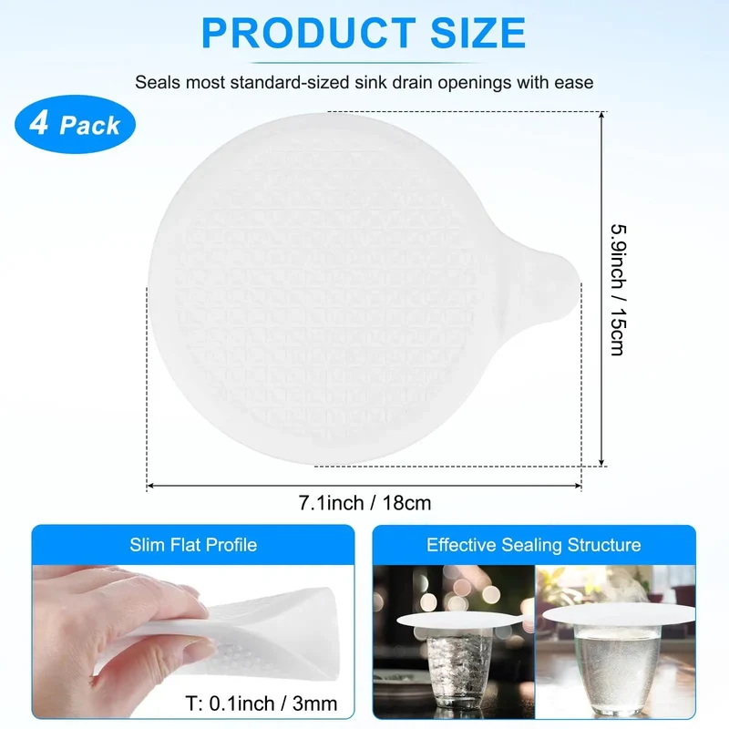 Slick Flexible Silicone Tub Stopper Four Pack Heavy Duty Bathtub Drain Plug Multipurpose Sink Sealer Waterproof Household Drain Patch No Hassle Daily Use Tight Grip Design Bathroom And Laundry Room Staple