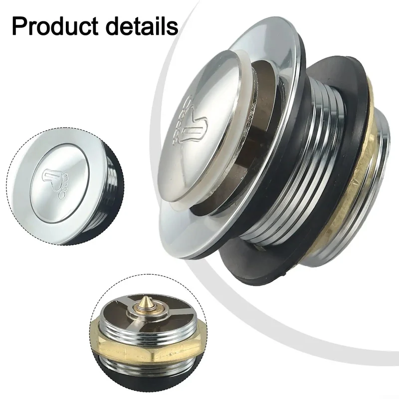 Rock Solid Pop Up Bathtub Drain Plug Two Pack With Killer Water Tight Seal And No Sweat Push Button Setup Crafted From Heavy Duty Brass And Alloy Tough Silver Coating For Easy Tub Shower Drain Swap