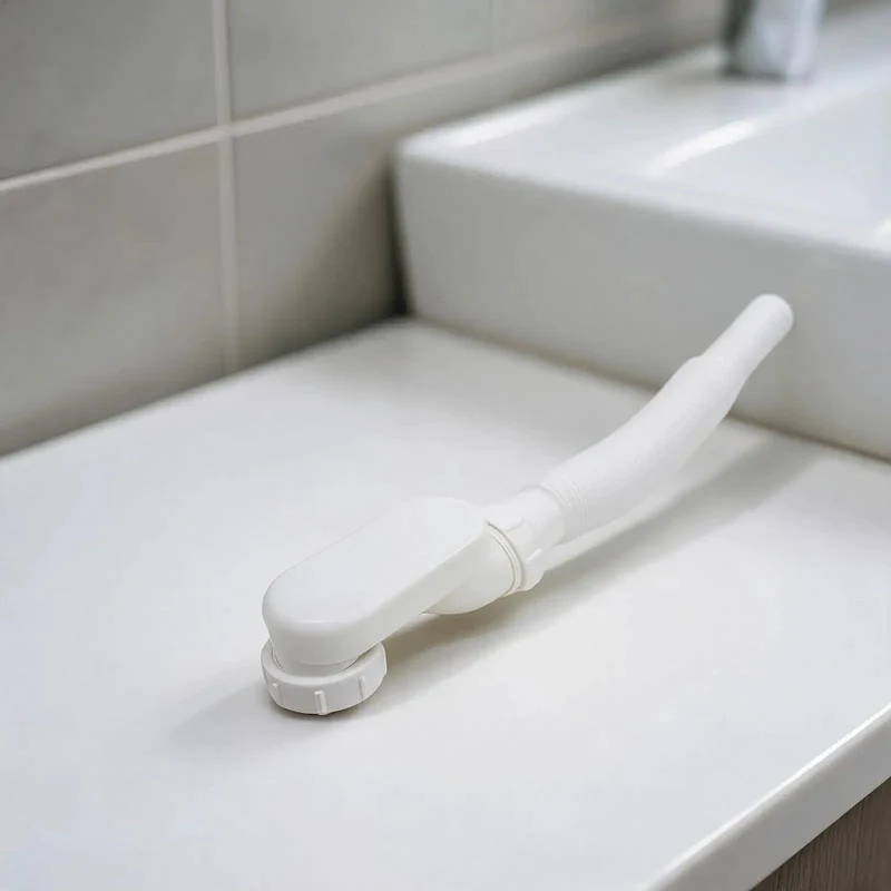 Super Sleek Flat Bathtub Drain Pipe Kit With Flexible Waste Pipe For Freestanding Tub Low Profile P-Trap And Extendable 92Cm Length To Crush Tight Spaces With Slick White Finish And G1-1/2 Connection Total Space Game Changer