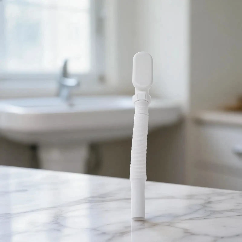 Super Sleek Flat Bathtub Drain Pipe Kit With Flexible Waste Pipe For Freestanding Tub Low Profile P-Trap And Extendable 92Cm Length To Crush Tight Spaces With Slick White Finish And G1-1/2 Connection Total Space Game Changer