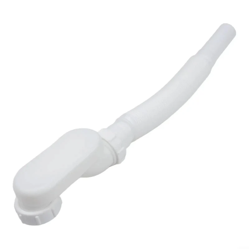 Super Sleek Flat Bathtub Drain Pipe Kit With Flexible Waste Pipe For Freestanding Tub Low Profile P-Trap And Extendable 92Cm Length To Crush Tight Spaces With Slick White Finish And G1-1/2 Connection Total Space Game Changer
