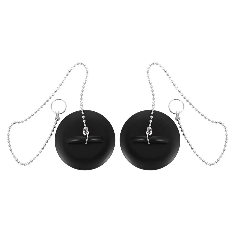 Two Pack Durable Black Silicone Bathtub Drain Stopper With Chain Universal Seal For Shower And Bathroom Sink Breezy Install No Sweat Cleanup Heavy Duty Anti Clog Protector