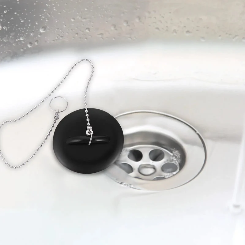 Two Pack Durable Black Silicone Bathtub Drain Stopper With Chain Universal Seal For Shower And Bathroom Sink Breezy Install No Sweat Cleanup Heavy Duty Anti Clog Protector