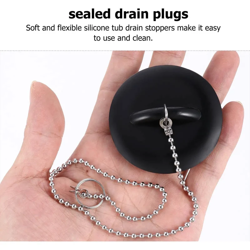 Two Pack Durable Black Silicone Bathtub Drain Stopper With Chain Universal Seal For Shower And Bathroom Sink Breezy Install No Sweat Cleanup Heavy Duty Anti Clog Protector