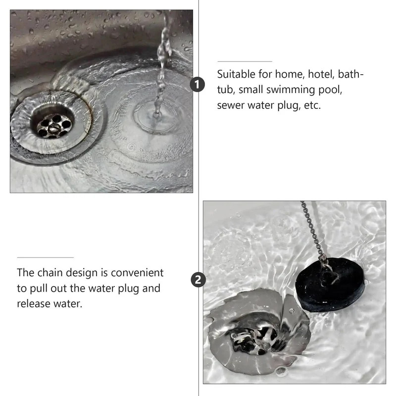 Two Pack Durable Black Silicone Bathtub Drain Stopper With Chain Universal Seal For Shower And Bathroom Sink Breezy Install No Sweat Cleanup Heavy Duty Anti Clog Protector