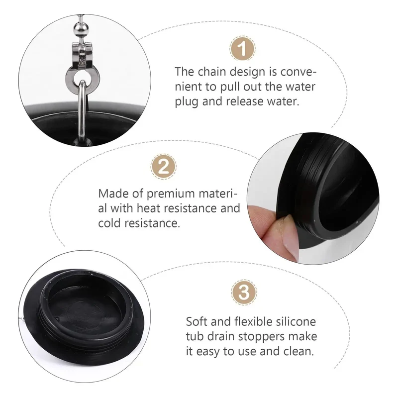 Two Pack Durable Black Silicone Bathtub Drain Stopper With Chain Universal Seal For Shower And Bathroom Sink Breezy Install No Sweat Cleanup Heavy Duty Anti Clog Protector