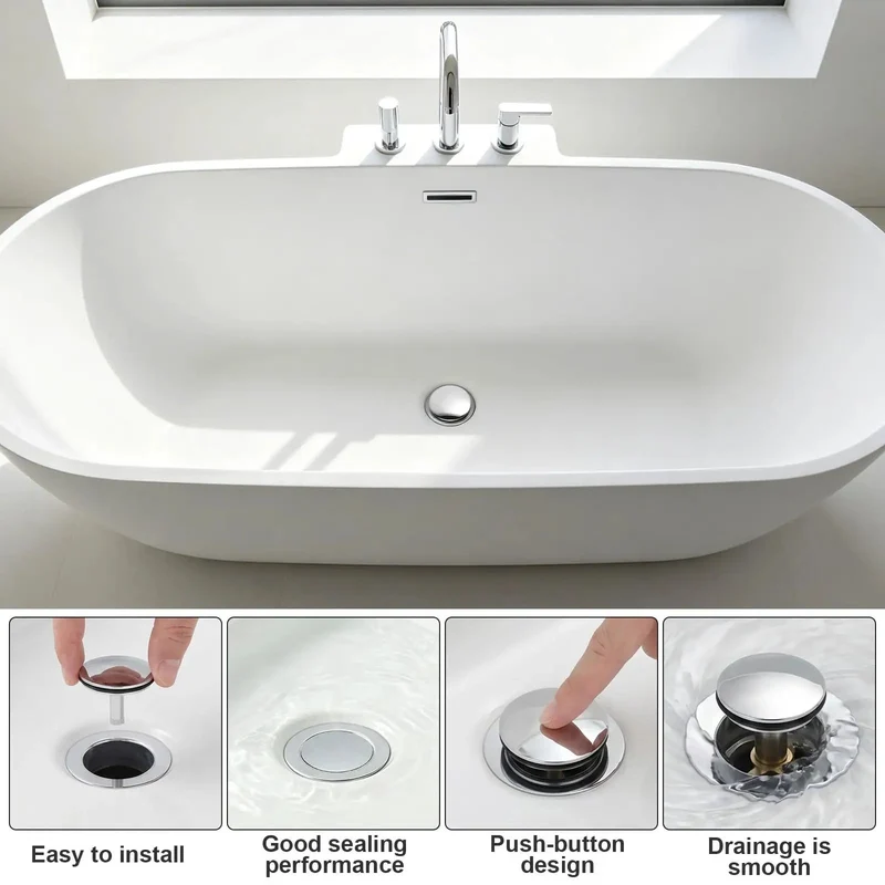 Premium Copper Rotary Bathtub Drain Stopper Universal Leak Proof Overflow Cover Easy Groove Turn No Drip Hassle Built Solid Heavy Duty Bath Tub Plug Replacement