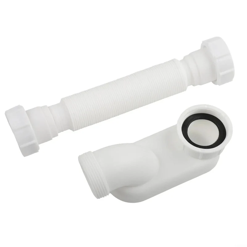 Flexible Rubber Low Profile P Trap With G1-1/2 Threaded Ends For Bathtub Drainage No Sweat Quick Install Swap Saves Precious Cabinet Space Fits Comfortably Inside