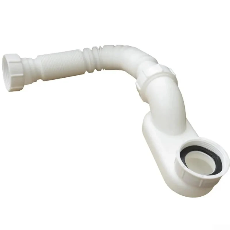 Flexible Rubber Low Profile P Trap With G1-1/2 Threaded Ends For Bathtub Drainage No Sweat Quick Install Swap Saves Precious Cabinet Space Fits Comfortably Inside