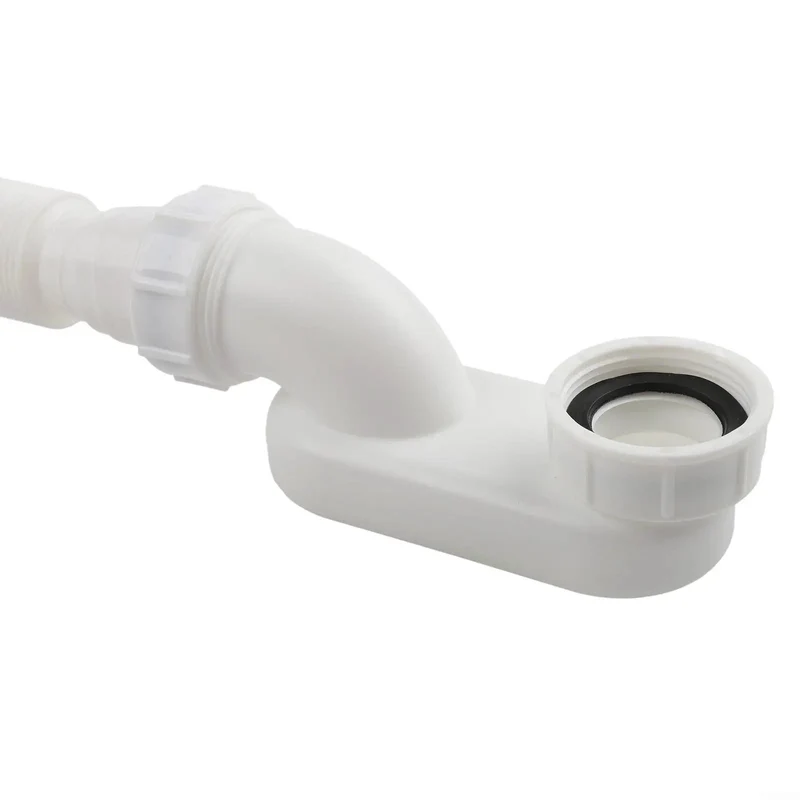 Flexible Rubber Low Profile P Trap With G1-1/2 Threaded Ends For Bathtub Drainage No Sweat Quick Install Swap Saves Precious Cabinet Space Fits Comfortably Inside