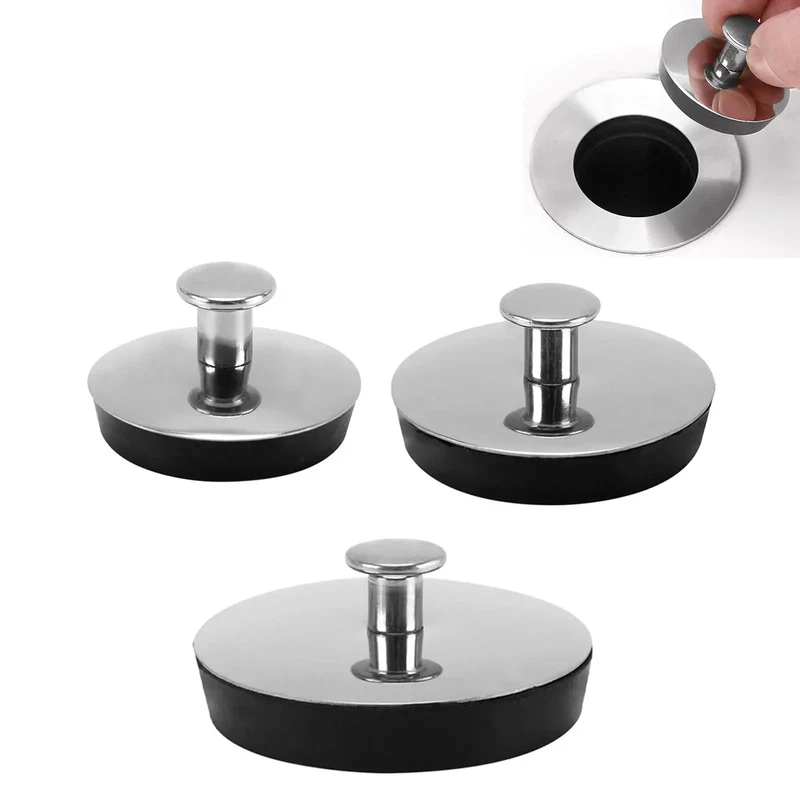 Universal Fit Bath Plug Stainless Steel Drain Stopper Natural Rubber Seal Heavy Duty Bathtub Basin Sink Waste Plug Grommet Kitchen Overflow Cover Durable Leak Proof Drain Gadget Home Must Haves