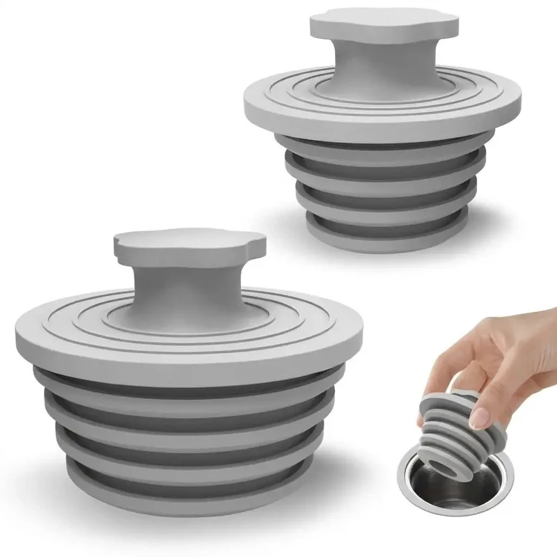 Premium Silicone Bathtub Drain Plug Two Pack Gray Fits 1.5 To 2 Inch Holes Creates Airproof Seal Stops Hydro Backups Smooth Finish For Tubs Showers And Vanity Basins Straight Up Reliable Build