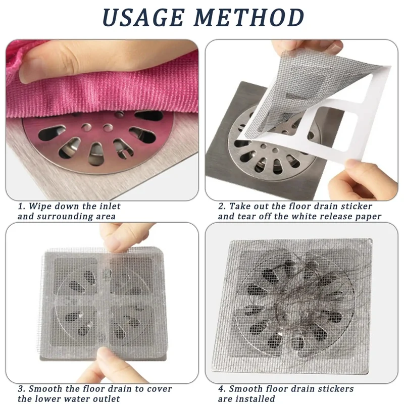 Handy Disposable Hair Drain Stickers 60 Pack Self Adhesive 4X4 Inch Square Covers For Shower Tub Sink Effortlessly Traps Hair Strands And Blocks Stubborn Clogs Quick Peel And Toss Routine Saves You Time And Trouble