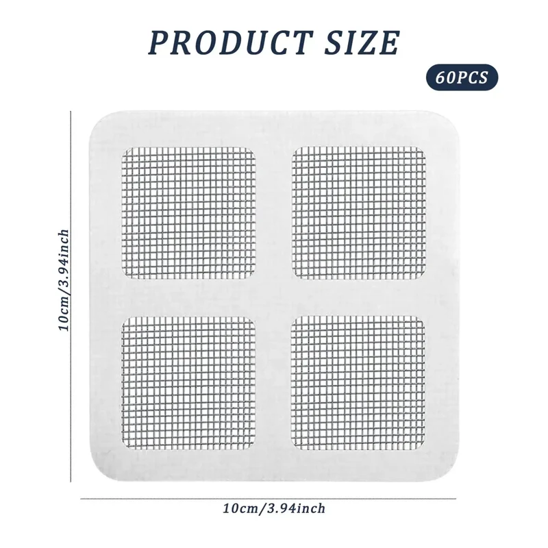 Handy Disposable Hair Drain Stickers 60 Pack Self Adhesive 4X4 Inch Square Covers For Shower Tub Sink Effortlessly Traps Hair Strands And Blocks Stubborn Clogs Quick Peel And Toss Routine Saves You Time And Trouble