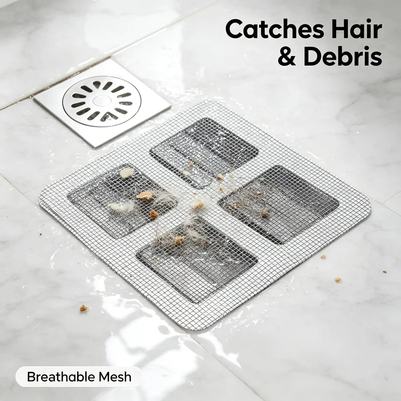 80 Pack 4X4 Inch Disposable Hair Drain Covers With Strong Peel And Stick Backing Anti Clog Shower Sink Strainer Mesh To Snag Hair Fast And Keep Your Plumbing In Tip Top Shape Always