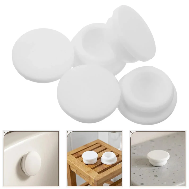 White Silicone Bathtub Drain Stopper Seal Plugs Five Pack Fits Like A Glove For Thirty One Millimeter Holes No Fuss Anti Leak Proof Rubber Covers For Spouts Air Vents Bathroom Fixtures