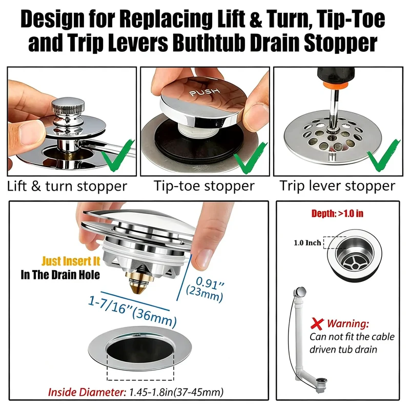 Universal Pop Up Bathtub Drain Stopper With Built In Hair Catcher Easy Push Pull Tub Plug For Bathroom Clog Prevention Straight Up Works Like A Charm Every Time No Fuss Installation Saves Real Cash On Plumbers Solid Build Quality You Can Trust