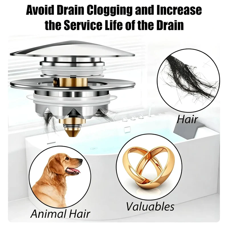 Universal Pop Up Bathtub Drain Stopper With Built In Hair Catcher Easy Push Pull Tub Plug For Bathroom Clog Prevention Straight Up Works Like A Charm Every Time No Fuss Installation Saves Real Cash On Plumbers Solid Build Quality You Can Trust