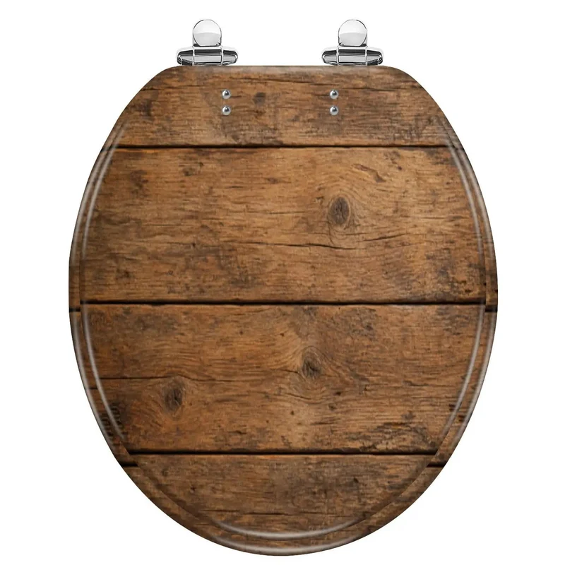 Round Brown Wood Grain Resin Toilet Seat Featuring Rock Solid Soft Close Hinges And Zero Slam Design Smooth Swap For Clunky Old Seats Heavy Duty Build That Truly Kills The Loud Slamming Noise Forever