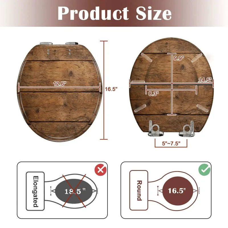 Round Brown Wood Grain Resin Toilet Seat Featuring Rock Solid Soft Close Hinges And Zero Slam Design Smooth Swap For Clunky Old Seats Heavy Duty Build That Truly Kills The Loud Slamming Noise Forever