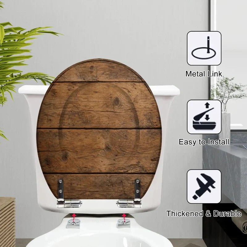 Round Brown Wood Grain Resin Toilet Seat Featuring Rock Solid Soft Close Hinges And Zero Slam Design Smooth Swap For Clunky Old Seats Heavy Duty Build That Truly Kills The Loud Slamming Noise Forever