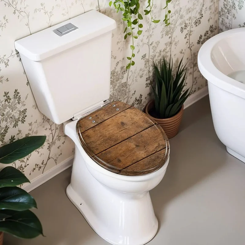 Round Brown Wood Grain Resin Toilet Seat Featuring Rock Solid Soft Close Hinges And Zero Slam Design Smooth Swap For Clunky Old Seats Heavy Duty Build That Truly Kills The Loud Slamming Noise Forever