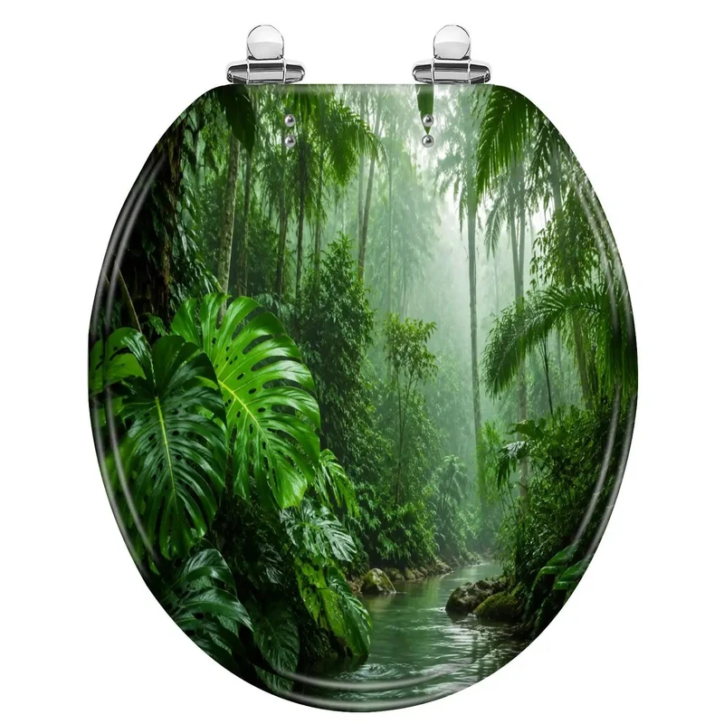 Round Tropical Rainforest Flowing Green Soft Close Toilet Seat Rock Solid Resin Top Quiet Drop Hinges Easy Bathroom Swap That Drops Smooth And Give You Total Chill Vibes With Solid Build Quality For Everyday Comfort