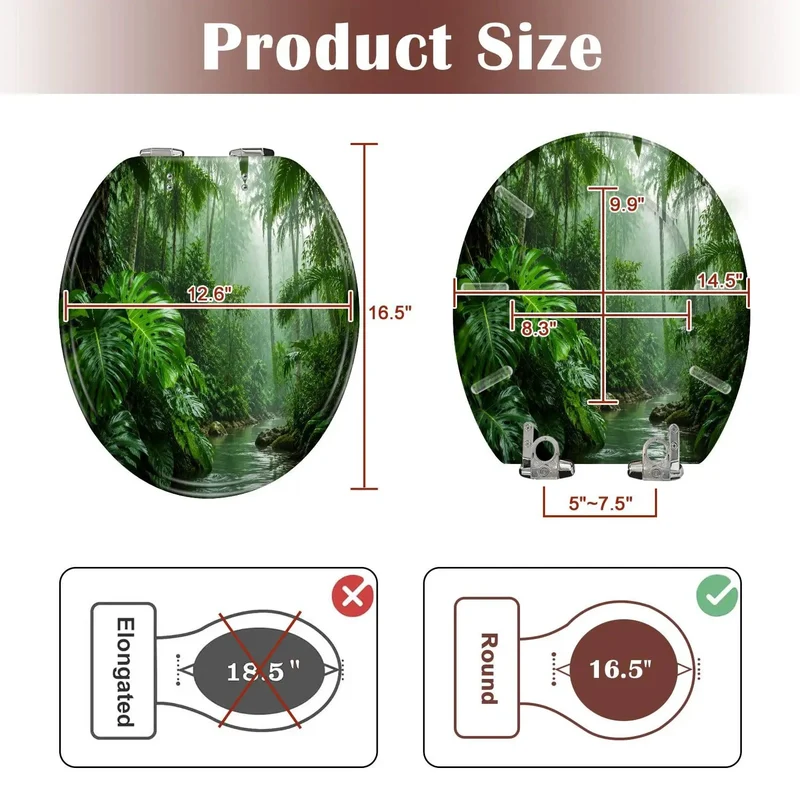Round Tropical Rainforest Flowing Green Soft Close Toilet Seat Rock Solid Resin Top Quiet Drop Hinges Easy Bathroom Swap That Drops Smooth And Give You Total Chill Vibes With Solid Build Quality For Everyday Comfort