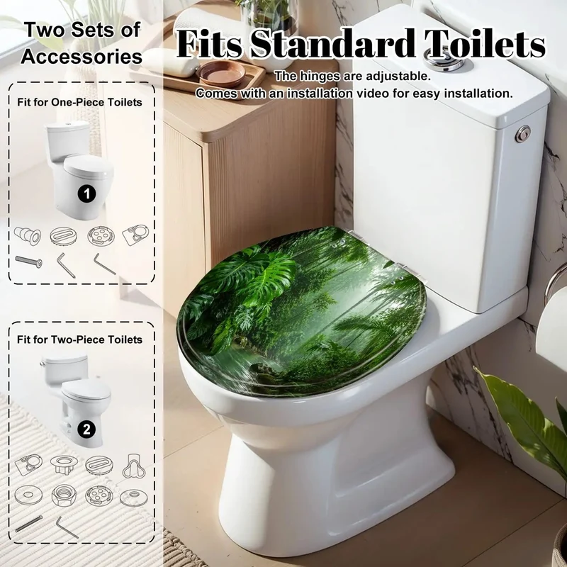 Round Tropical Rainforest Flowing Green Soft Close Toilet Seat Rock Solid Resin Top Quiet Drop Hinges Easy Bathroom Swap That Drops Smooth And Give You Total Chill Vibes With Solid Build Quality For Everyday Comfort