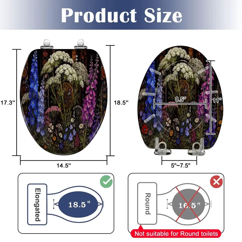 Elongated Soft Close Toilet Seat Featuring Stained Glass Botanical Wildflower Design Rock Solid Resin Construction Silent Drop Hinges No Drama Bathroom Upgrade That Truly Is A Game Changer